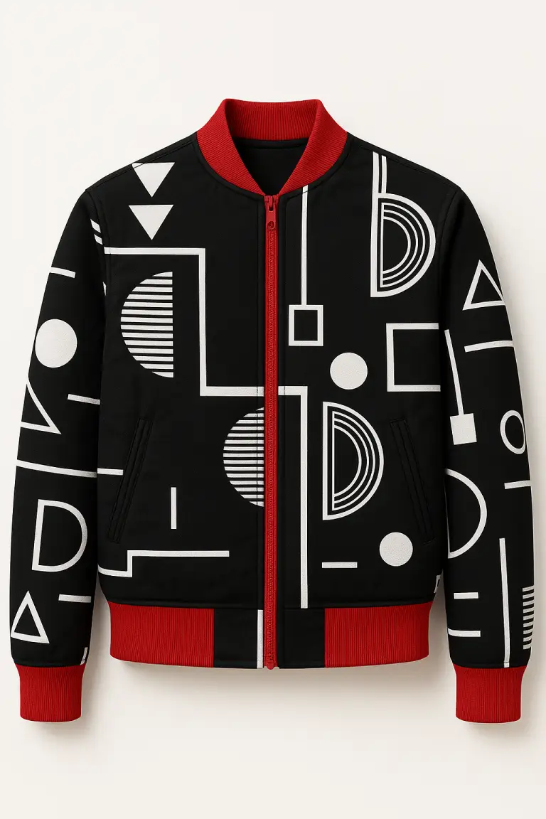 Styling African Print Bomber & Baseball Jackets: A Guide to Cultural Streetwear in South Africa 3 Moetlo Minimal Geo Bomber Jacket