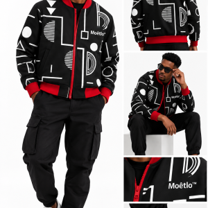 Moetlo Minimal Geo Bomber Jacket - back view