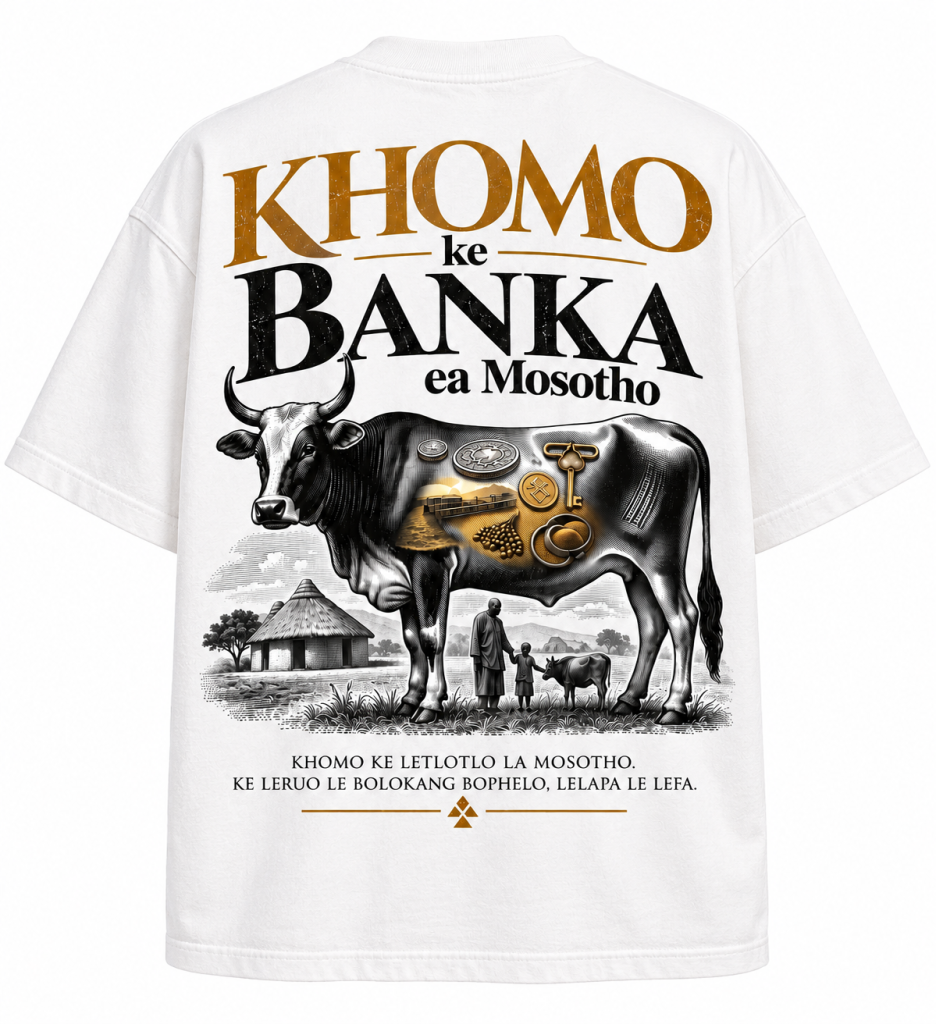 Moetlo Khomo ke Banka Tee - Basotho cattle heritage graphic tee